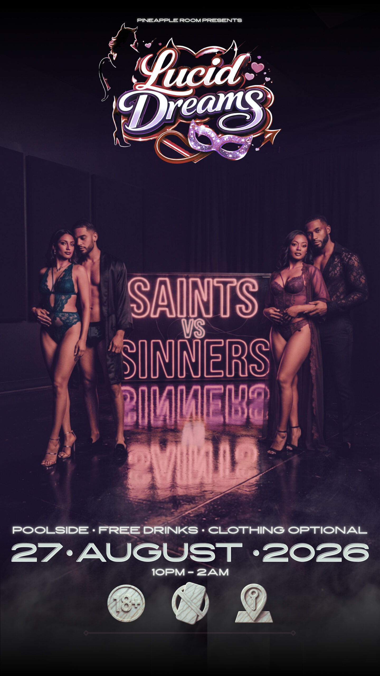 Lucid Dreams Saints VS Sinners Event Poster